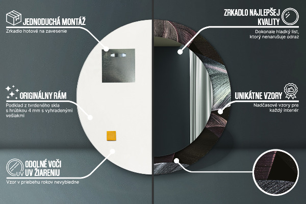 Oglinda rotunda imprimata Frunze tropicale întunecate