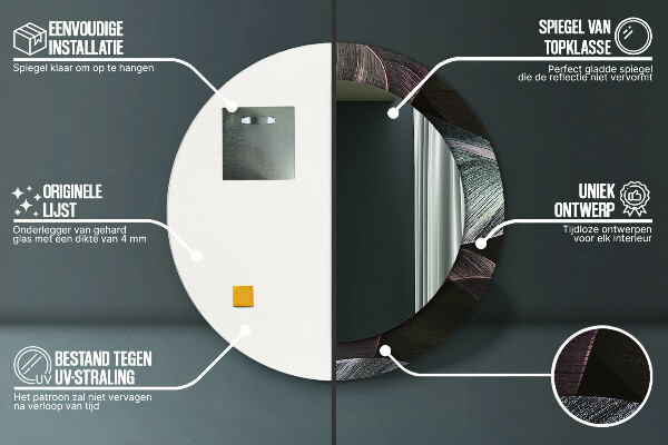 Oglinda rotunda imprimata Frunze tropicale întunecate