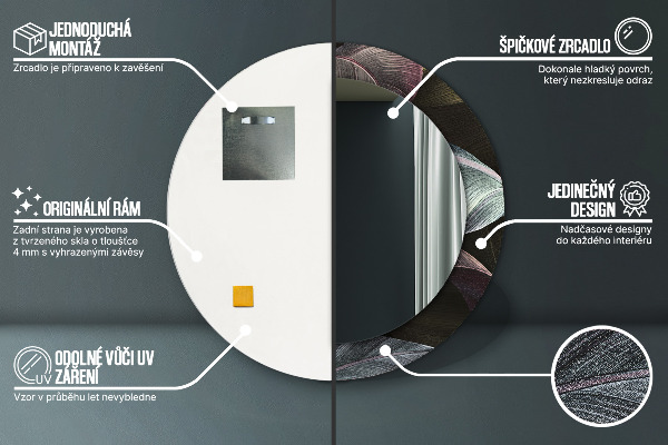 Oglinda rotunda imprimata Frunze tropicale întunecate