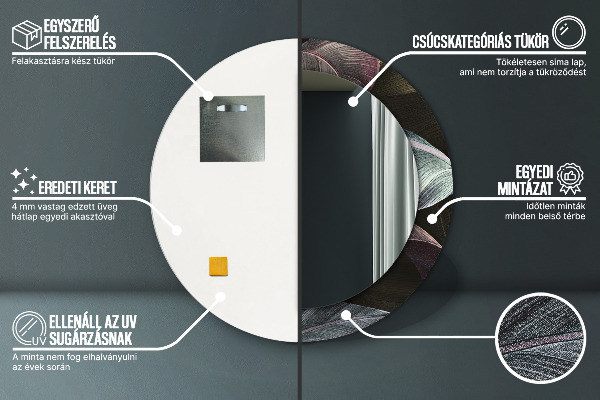 Oglinda rotunda imprimata Frunze tropicale întunecate