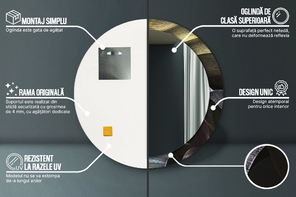 Oglinda rotunda imprimata Frunze tropicale întunecate