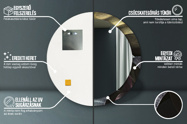 Oglinda rotunda imprimata Frunze tropicale întunecate
