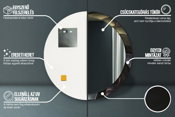 Oglinda rotunda imprimata Frunze tropicale întunecate