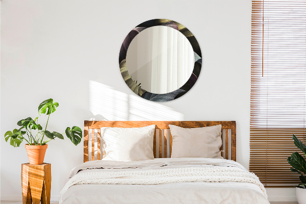 Oglinda rotunda imprimata Frunze tropicale întunecate