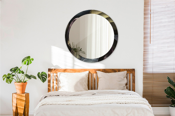 Oglinda rotunda imprimata Frunze tropicale întunecate