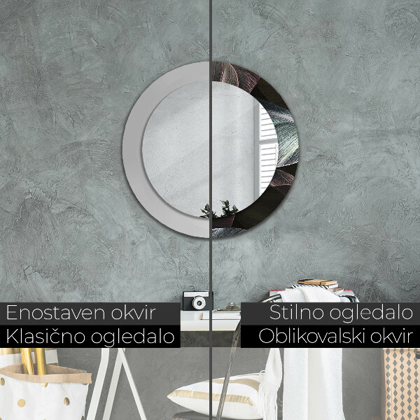 Oglinda rotunda imprimata Frunze tropicale întunecate