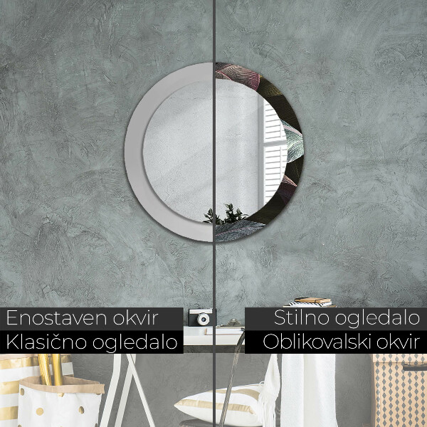 Oglinda rotunda imprimata Frunze tropicale întunecate