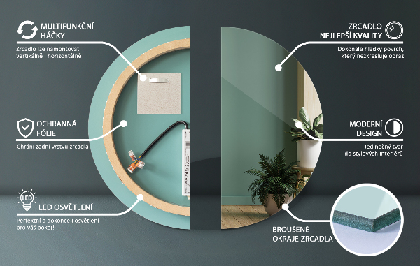 Oglinda pentru baie rotunda iluminare led fi 60 cm