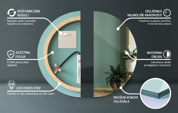 Oglinda pentru baie rotunda iluminare led fi 60 cm