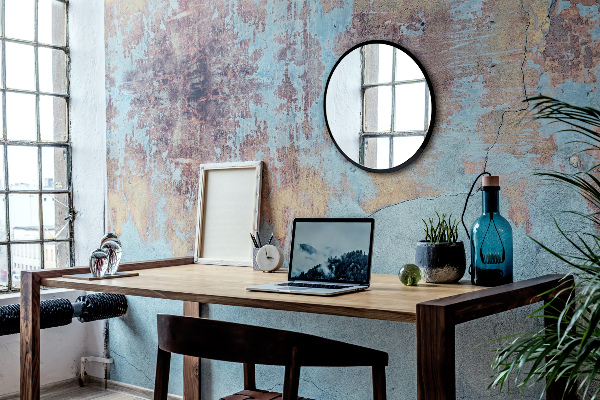 Oglinda perete living rotunda cu rama neagra fi 90 cm