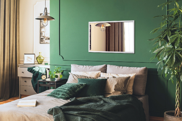 Perete oglinda dreptunghiulara cu rama alba 100x70 cm