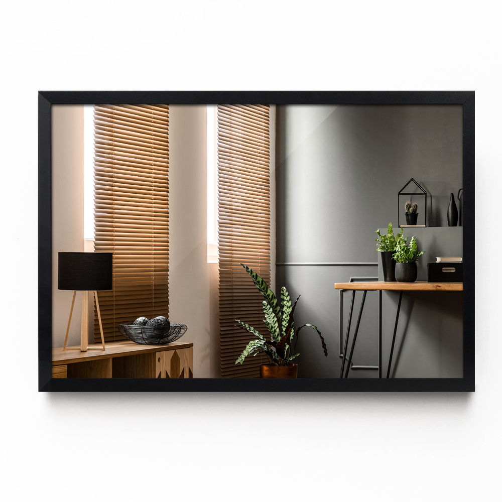 Oglinda perete living cu rama neagra dreptunghiulara 70x50 cm