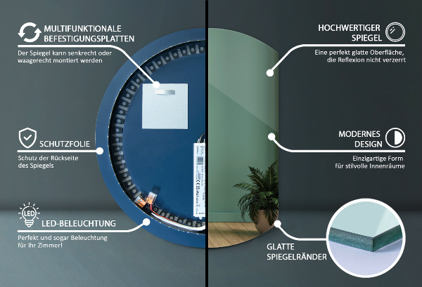 Oglindă cu cerc trunchiat accesoriu elegant cu iluminare led 74x90 cm