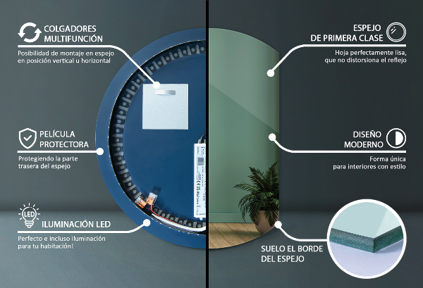 Oglindă cu cerc trunchiat pentru baie cu iluminare led 84x100 cm