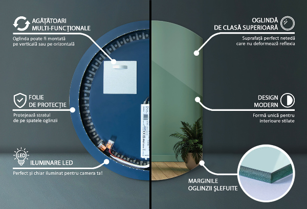 Oglindă cu cerc trunchiat pentru baie cu iluminare led 84x100 cm