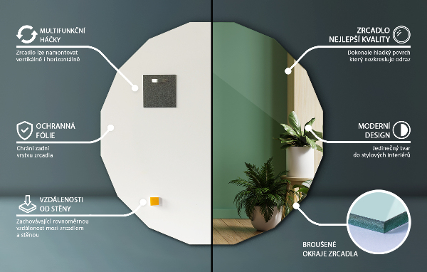 Oglindă poligonală cu design unic 60x60 cm