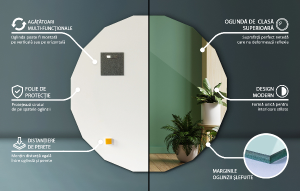 Oglindă poligonală cu design unic 60x60 cm