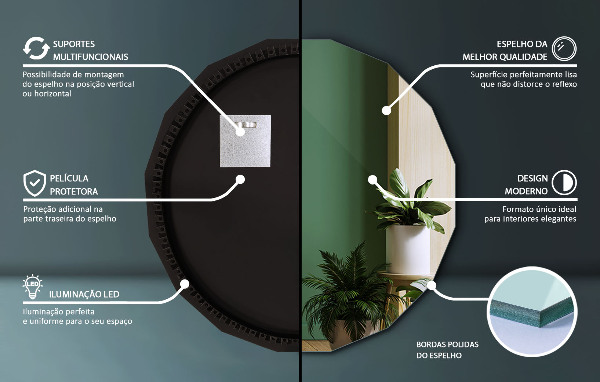 Oglindă poligonală LED 100x100 cm