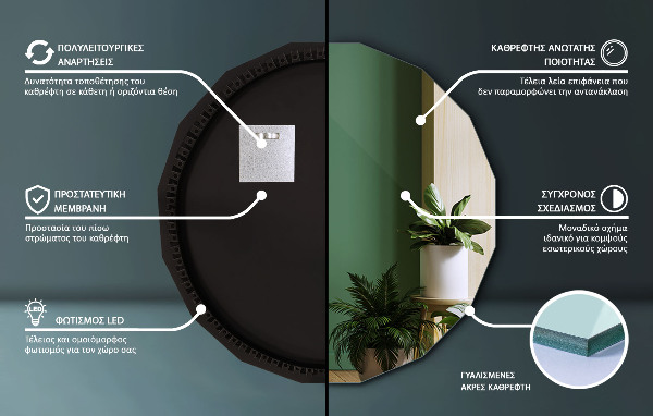 Oglindă poligonală LED 100x100 cm
