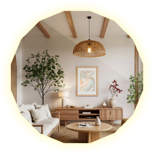 Oglindă poligonală LED 50x50 cm