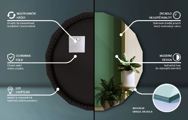 Oglindă poligonală LED 80x80 cm