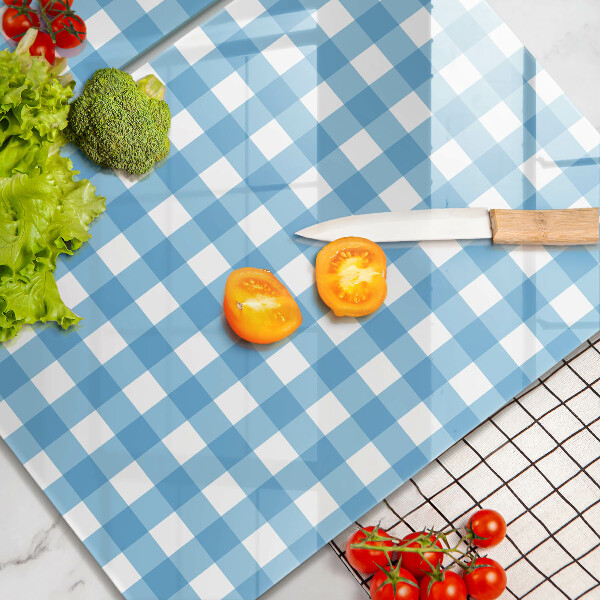 Placă sticla protectie aragaz Model în carouri albastre și albe