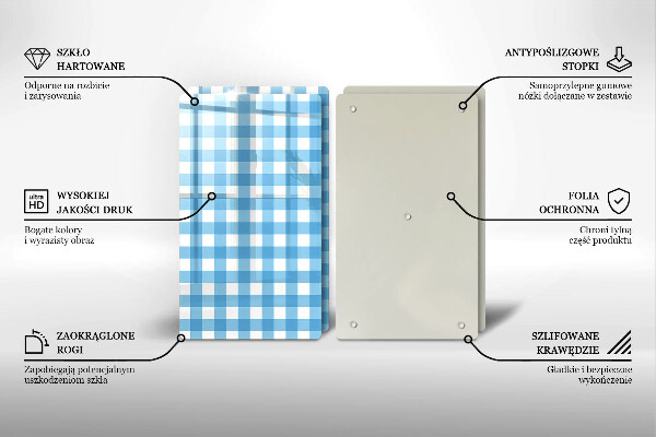 Placă sticla protectie aragaz Model în carouri albastre și albe