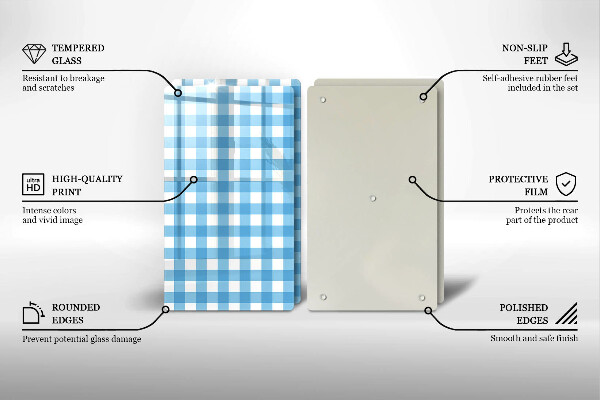 Placă sticla protectie aragaz Model în carouri albastre și albe