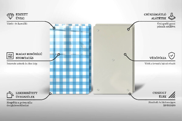 Placă sticla protectie aragaz Model în carouri albastre și albe