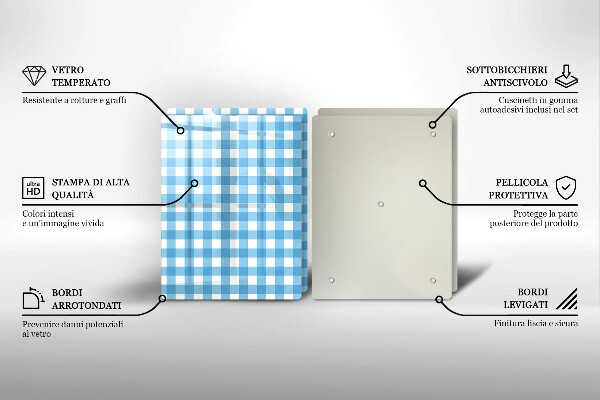 Placă sticla protectie aragaz Model în carouri albastre și albe
