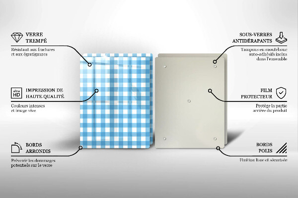 Placă sticla protectie aragaz Model în carouri albastre și albe