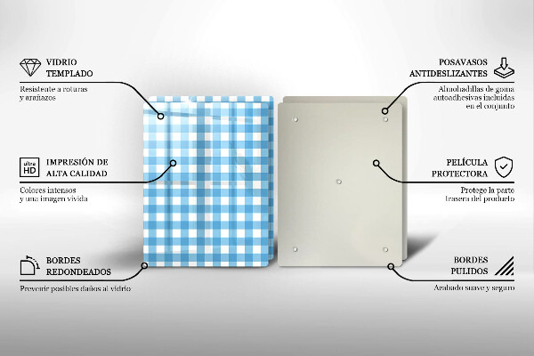 Placă sticla protectie aragaz Model în carouri albastre și albe