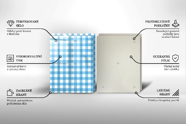Placă sticla protectie aragaz Model în carouri albastre și albe