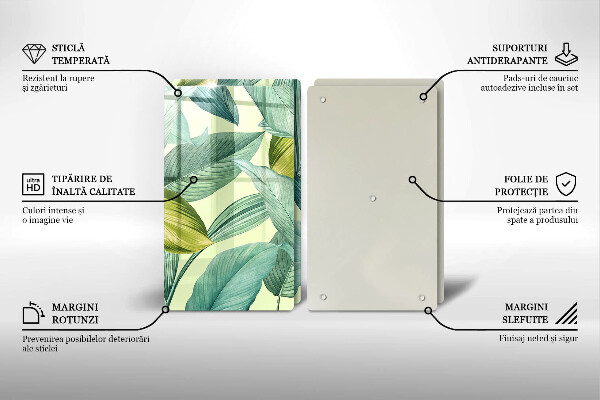 Placă sticla protectie aragaz Frunze tropicale verzi