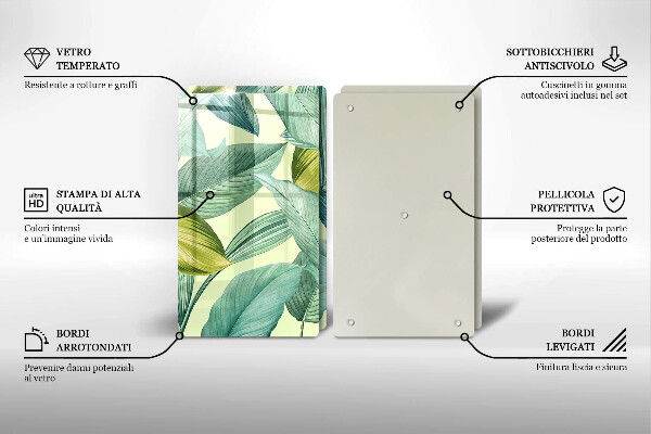 Placă sticla protectie aragaz Frunze tropicale verzi