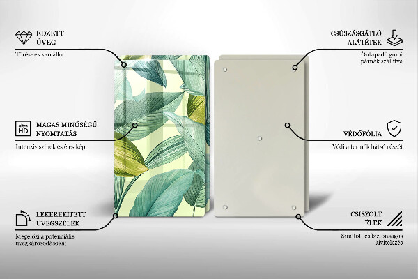 Placă sticla protectie aragaz Frunze tropicale verzi