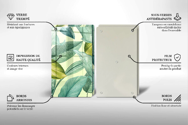 Placă sticla protectie aragaz Frunze tropicale verzi