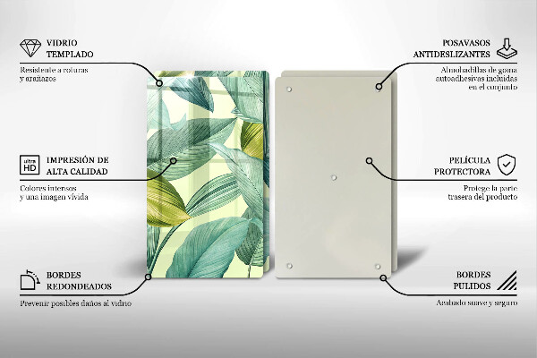 Placă sticla protectie aragaz Frunze tropicale verzi