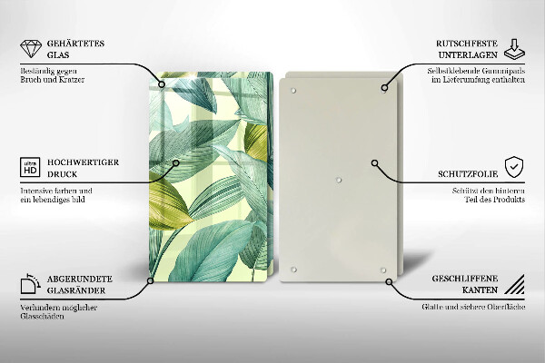 Placă sticla protectie aragaz Frunze tropicale verzi