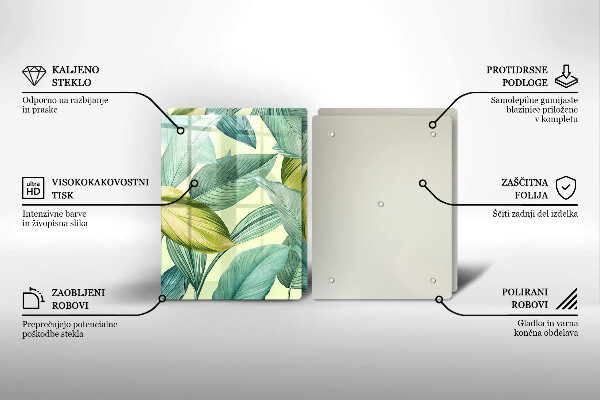 Placă sticla protectie aragaz Frunze tropicale verzi