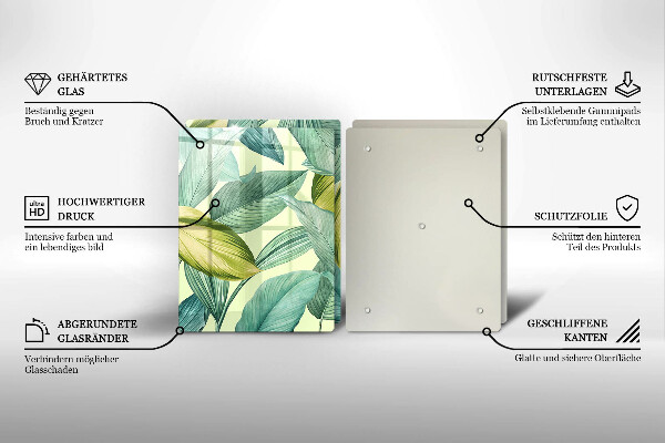 Placă sticla protectie aragaz Frunze tropicale verzi