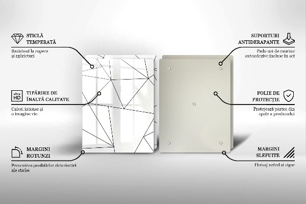 Placa din sticla protectie perete bucatarie Triunghiuri albe