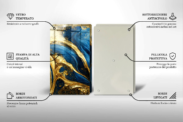 Placa din sticla protectie perete bucatarie Marmură albastră și aurie