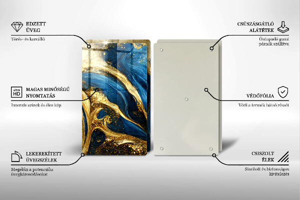 Placa din sticla protectie perete bucatarie Marmură albastră și aurie