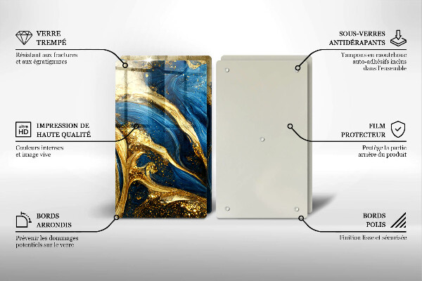 Placa din sticla protectie perete bucatarie Marmură albastră și aurie