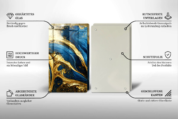 Placa din sticla protectie perete bucatarie Marmură albastră și aurie