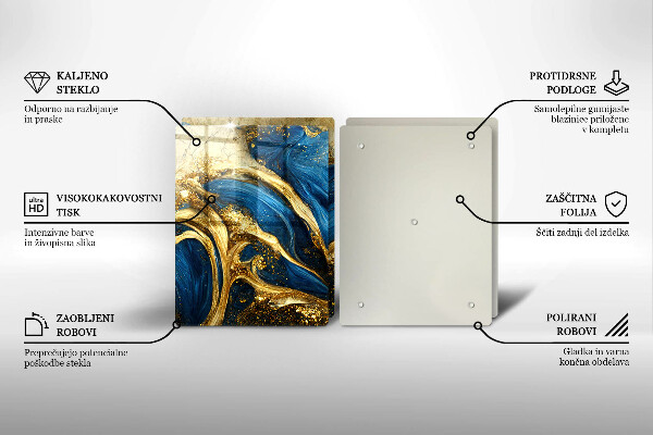 Placa din sticla protectie perete bucatarie Marmură albastră și aurie