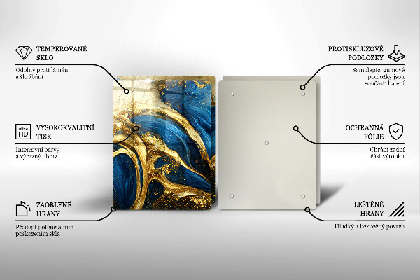 Placa din sticla protectie perete bucatarie Marmură albastră și aurie