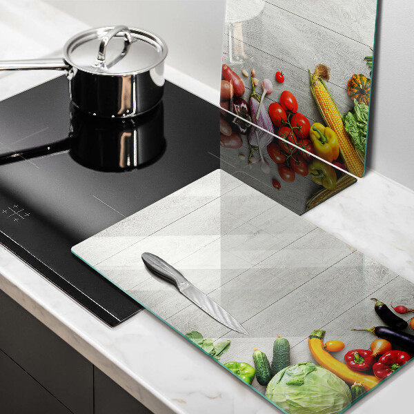 Placă sticla protectie aragaz Legume pe scânduri