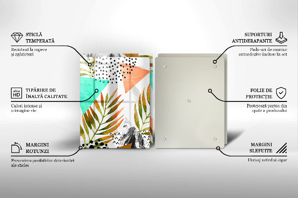 Placă din sticla protectie perete Model de frunze boho